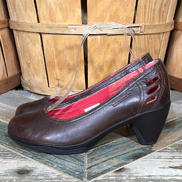 Merrell Evera Brown Leather 2.75" Heel Cycling Comfort Slip-On Pumps Womens 7 - Picture 2 of 12